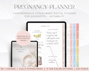 Digital Pregnancy Planner for New Mom, Hyperlinked Pregnancy Journal for GoodNotes, Baby Planner Print, Newborn Book, First Time Mom Gift