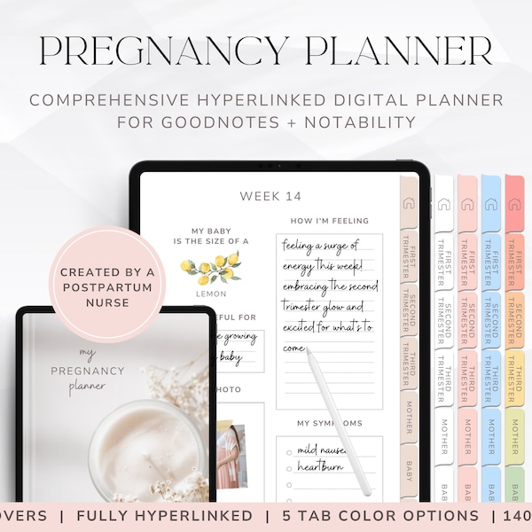 Digital Pregnancy Planner for New Mom, Hyperlinked Pregnancy Journal for GoodNotes, Baby Planner Print, Newborn Book, First Time Mom Gift