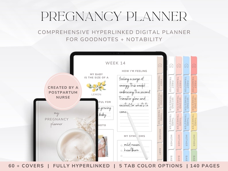 Digital Pregnancy Planner for New Mom, Hyperlinked Pregnancy Journal for Goodnotes, Baby Planner ...