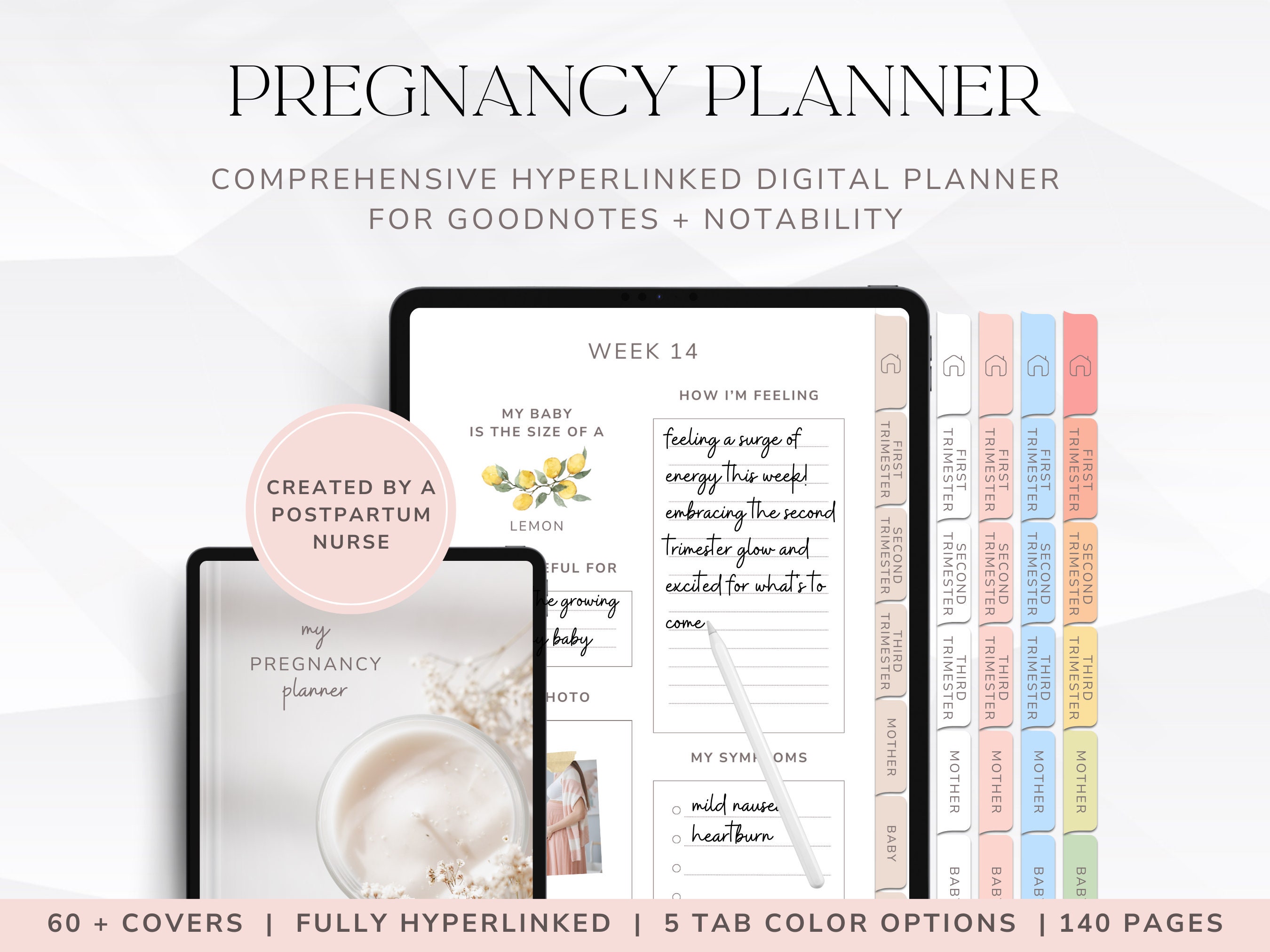 Digital Pregnancy Planner for New Mom, Hyperlinked Pregnancy