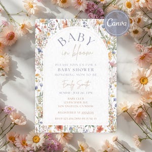Editable Baby in Bloom Baby Shower Invitation, Canva Wildflower Baby Shower Invite, Floral Baby Shower, Garden Baby Shower Printable Invite