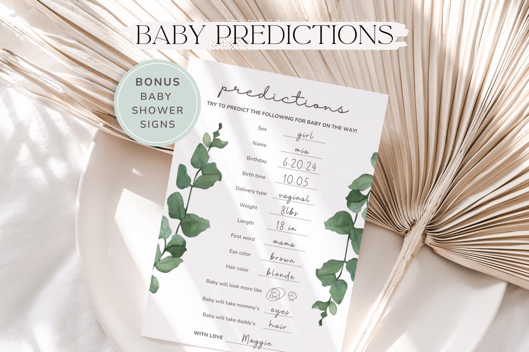 Printable Baby Prediction Cards for Baby Shower, Baby Predictions ...
