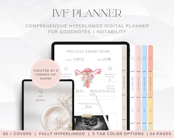 Digitaler IVF-Planer für die Fruchtbarkeitsbehandlung, verlinktes IVF-Tagebuch, Fruchtbarkeitsplaner, druckbarer IVF-Planer, Unfruchtbarkeitszyklus-Tracker