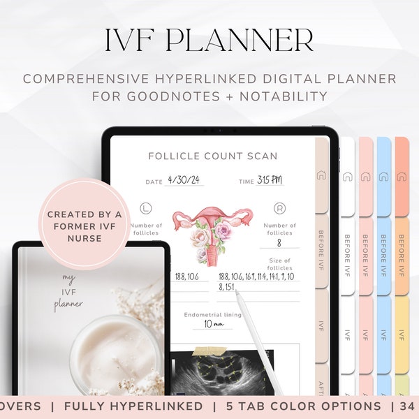 Digital IVF Planner for Fertility Treatment, Hyperlinked IVF Journal, Fertility Planner, Printable IVF Planner, Infertility Cycle Tracker