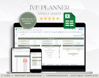 Planificador de FIV para tratamientos de fertilidad, Hoja de cálculo de FIV en Hojas de cálculo de Google, Planificador de fertilidad, Diario de FIV, Seguimiento del ciclo in vitro, Registro de fertilidad