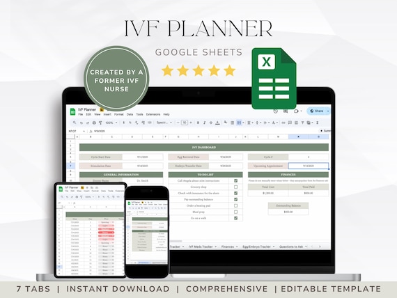 IVF Planner for Fertility Treatment, IVF Spreadsheet on Google Sheets, Fertility Planner, IVF Journal, In Vitro Cycle Tracker, Fertility Log