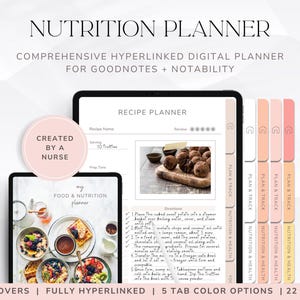 Food and Nutrition Planner for Wellness, Meal Prep Log, Food Journal Digital, Printable Diet Planner, Hyperlinked Macro Tracking, Hydration
