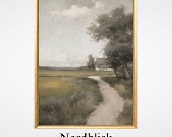 Ländliche Idylle: Grüne Graslandschaft und weite Wolken I Druckbare Wandkunst I Digitaler Download I 006