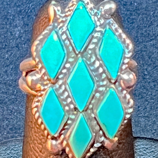 Vintage Florence Tahe sterling silver & Kingman turquoise ring size 5.5