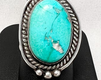 Large split shank Men's Navajo turquoise & sterling silver ring size 10