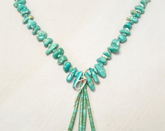 Beautiful Sleeping Beauty Turquoise chunk necklace with Joclas 23"