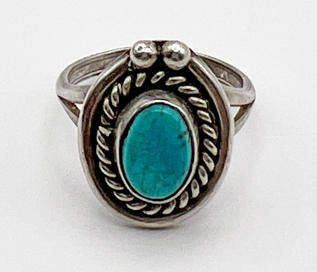 Vintage Navajo Sterling Silver and Blue Turquoise Ring Size 7 - Etsy