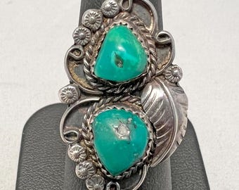 Vintage double Turquoise sterling silver ring size 7.75