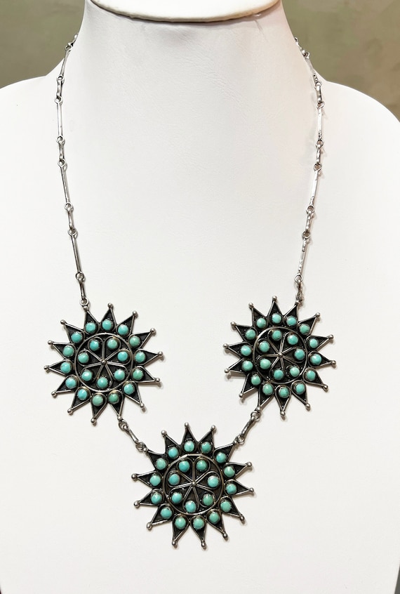 Vintage Zuni Turquoise & Sterling Silver Star Burs