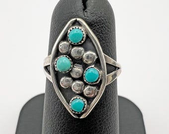 Vintage Handmade Zuni Sterling Silver Raindrop and marquis turquoise ring size 6