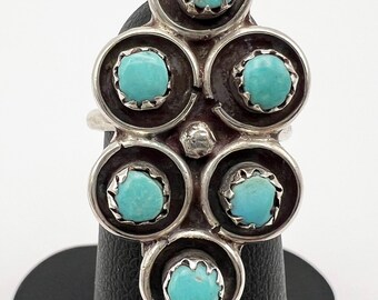 Vintage Native American Zuni Sterling petite point cluster ring size 5.5 signed