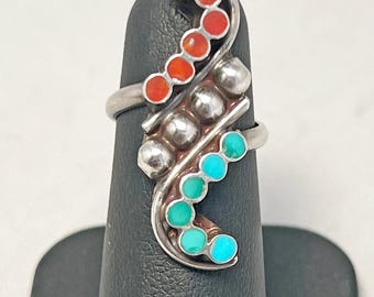 Fun Vintage Zuni coral and turquoise ring size 6