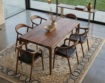 Wood Walnut Kitchen Table | Modern Dining Room Furniture | Handcrafted Solid Wood Table from 100-200 Year Old Walnut, Oak & Chestnut