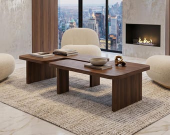 Walnut Coffee Table, Modern Rustic Center Table, Living Room Furniture, Natural Wood, Elegant Handmade Design, Custom Size Option