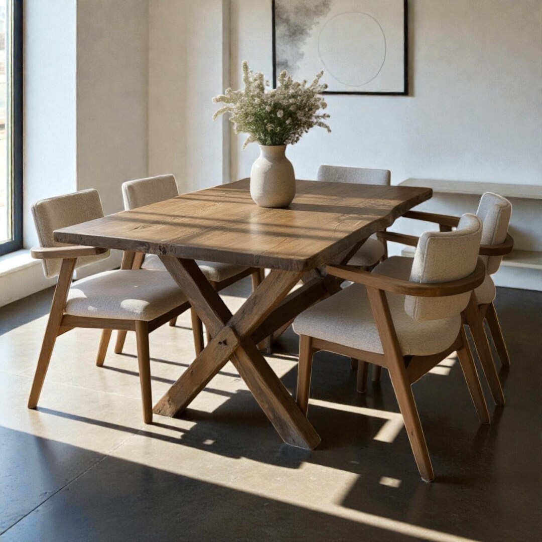 Solid Walnut Dining Table for 8, Modern Live Edge Wood Table, Handmade ...