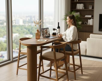 Konsola z litego dębu z ryflowaniem, stół do przedpokoju w stylu skandynawskim, minimalistyczna powierzchnia do jadalni