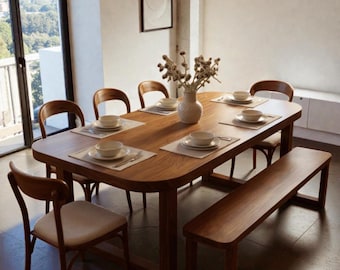 Mesa de comedor de nogal macizo, escritorio de oficina moderno, muebles de madera natural hechos a mano.