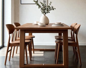 Mesa de comedor de nogal macizo, madera centenaria, acabado natural, madera sostenible, decoración del hogar hecha a mano a medida.
