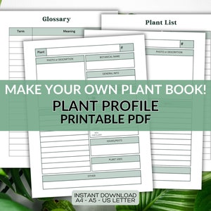 Página de perfil de plantas de interior Planificador de jardines imprimible Descarga instantánea PDF, Diario de jardín, Organizador de plantas, Carpeta de jardinería, Cuidado de plantas de interior