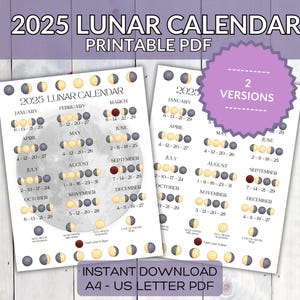 2025 Mondkalender Printable: Mondphasen Referenzbild (A4/US Letter PDF)