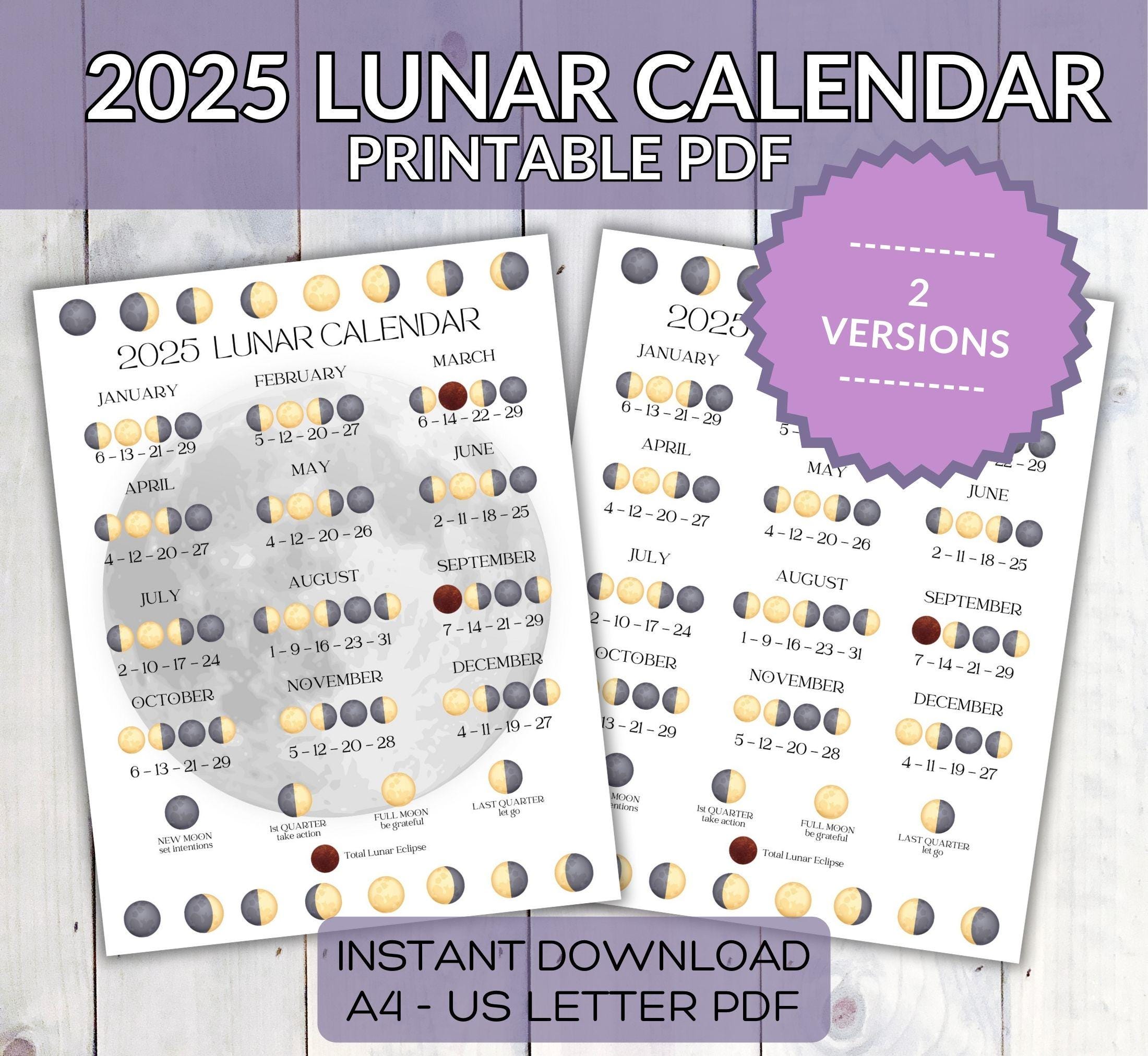 2025 Mondkalender Printable Mondphasen Referenz, 2025 Mondzyklus