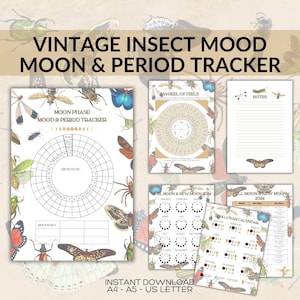 Vintage Insect Mood Tracker: Moon Phase Period Planner (Printable PDF)