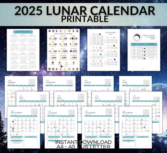 2025 Moon Planner Lunar Calendar, Printable Instant Download