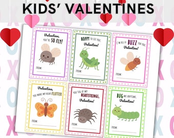 Printable Bug-Themed Valentine Cards for Kids - Insect Jokes Valentine's Day Cards - Instant Download PDF
