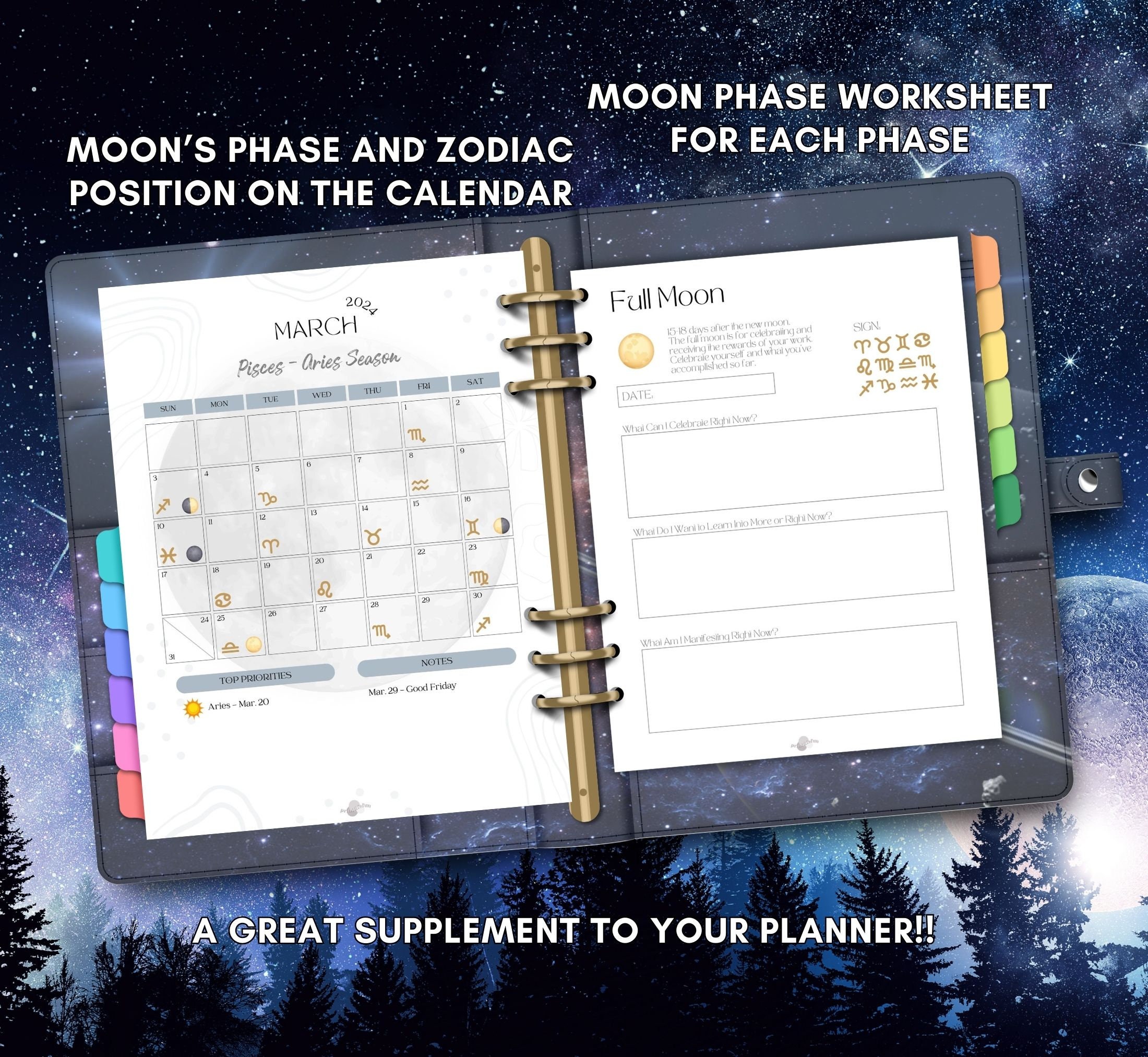 Printable 2024 Moon and Astrology Planner Full Moon New Moon Dates PDF