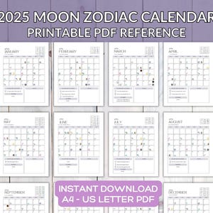 2025 Mondkalender, Printable, Sofortiger Download PDF, Mondkalender und Astrologie, Mondphasen und Astrologie, Astrologiekalender, Astrologiekalender