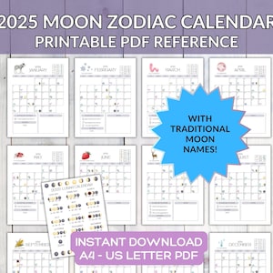 2025 Mondkalender: Mondkalender, Astrologie-Planer (druckbares PDF)