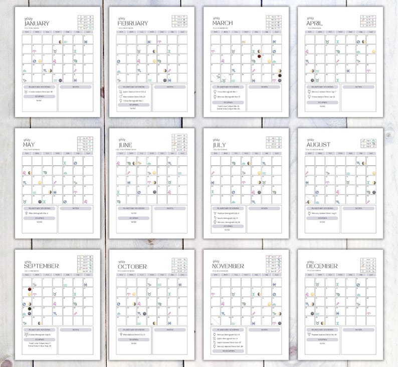 2025 Mondkalender, Printable, Sofortiger Download PDF, Mondkalender und