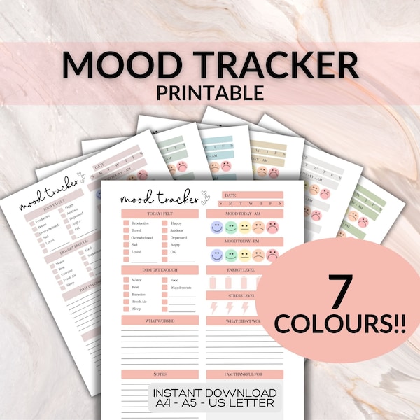 Daily Mood Tracker Printable Mental Health Journal Self Care Planner Digital Anxiety Tracker Emotion Tracker Daily Depression Tracker Mood