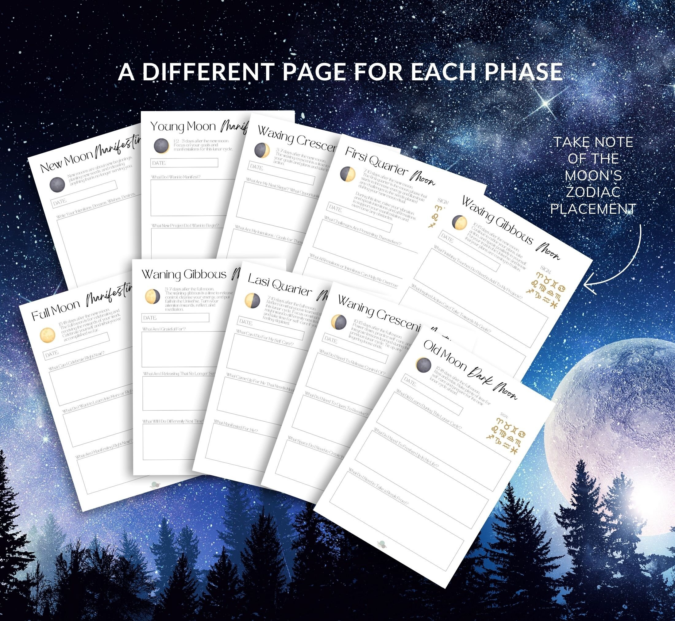 Printable Moon Cycle Workbook Moon Zodiac Placement Planner Lunar Printable Moon Cycle Workbook Moon Zodiac Placement Planner Lunar