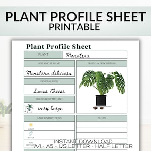 Inserciones A5 imprimibles de perfil de planta, Diario de jardín del planificador de plantas de interior, Registro de programación de riego de plantas, Rastreador de cuidado de plantas de interior, Diario de plantas