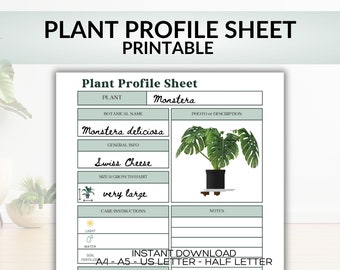 Plant Profile Printable: Houseplant Care Tracker (A5, A4, Letter Size) (PDF)