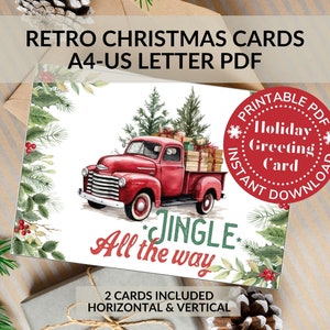 Descarga digital de tarjetas de Navidad retro - Diseños navideños inspirados en la vendimia PDF A4 Carta estadounidense