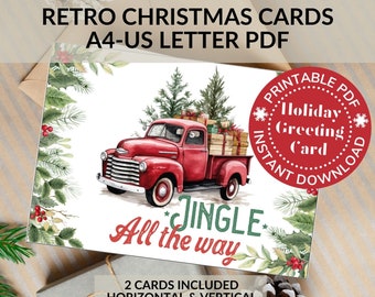 Retro Christmas Card Digital Download - Vintage Inspired Holiday Designs PDF A4 US Letter