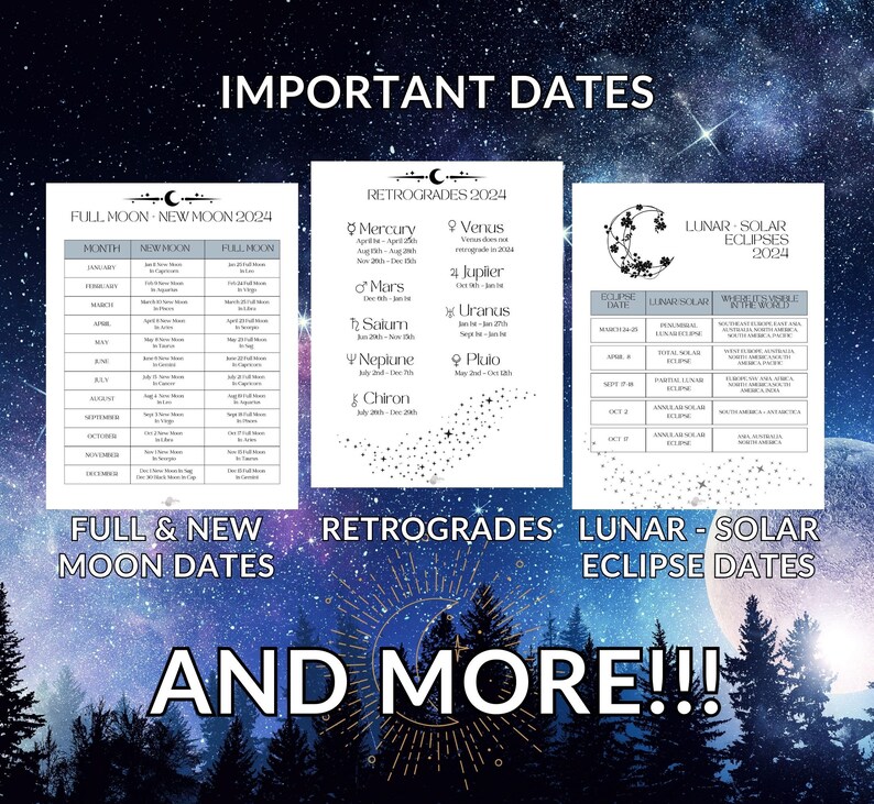 Printable 2024 Moon and Astrology Planner Full Moon New Moon Dates PDF