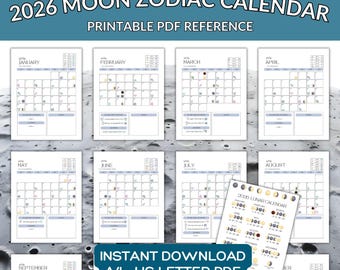 2026 Moon Calendar: Lunar & Astrology Planner (Printable PDF) Eclipse Dates, Moon Phases and Zodiac, Planetary Ingresses, January - December