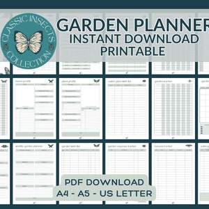 Páginas imprimibles del planificador de jardines para amantes de los insectos, diario de jardín impreso en casa PDF A5 tamaño carta de EE. UU.