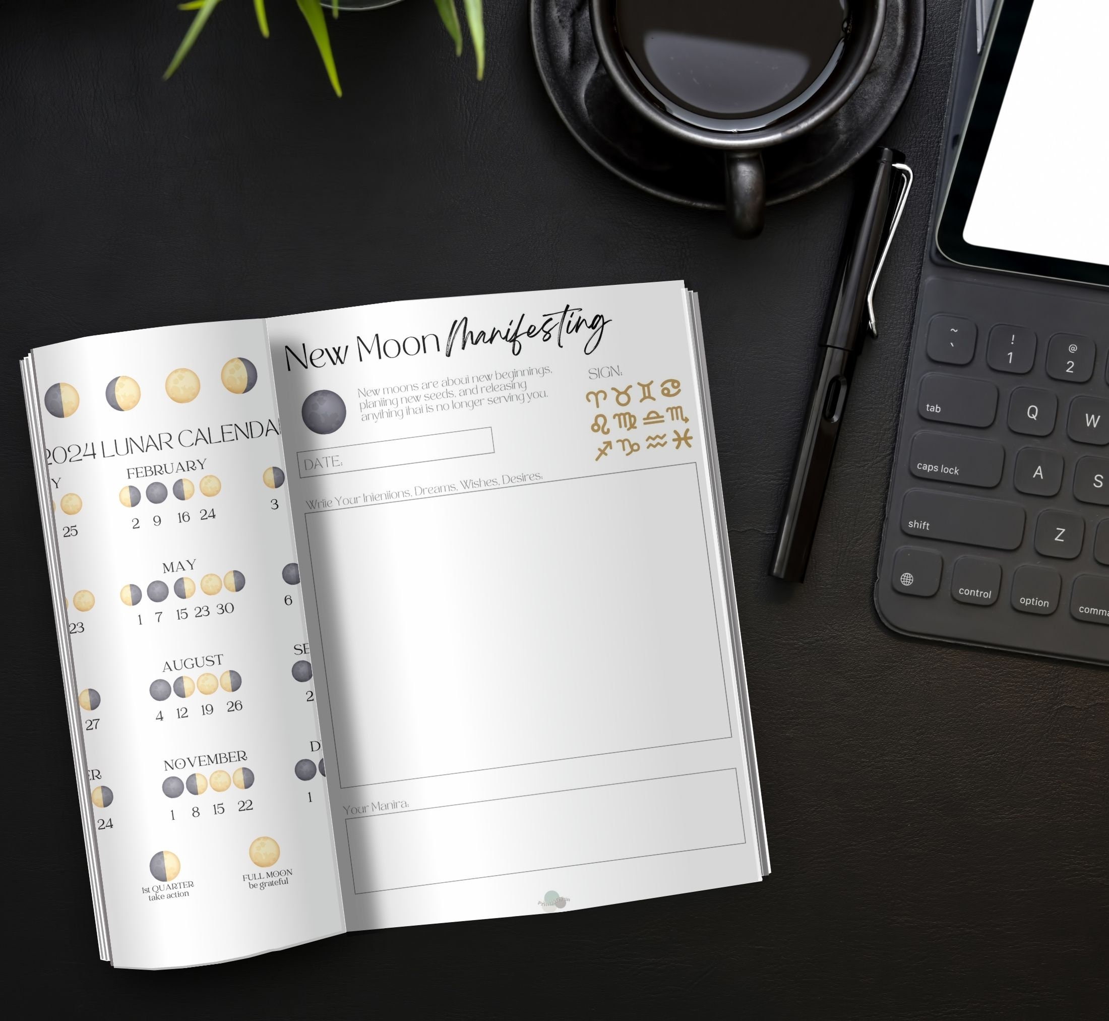 Printable Moon Cycle Workbook, Moon Zodiac Placement Planner, Lunar ...