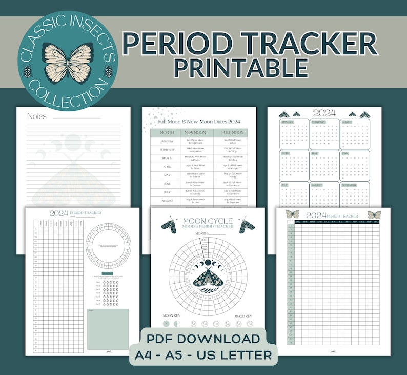 Printable Period Tracker Bundle: Mood & Moon Phase Planner (A4 A5 ...