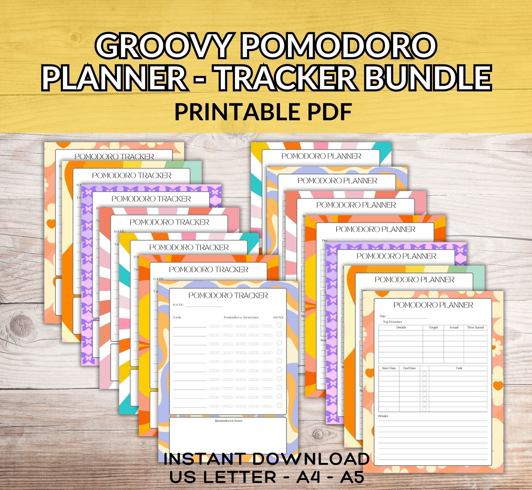 Pomodoro Tracker Planner Printable Bundle Printable Productivity Timer ...