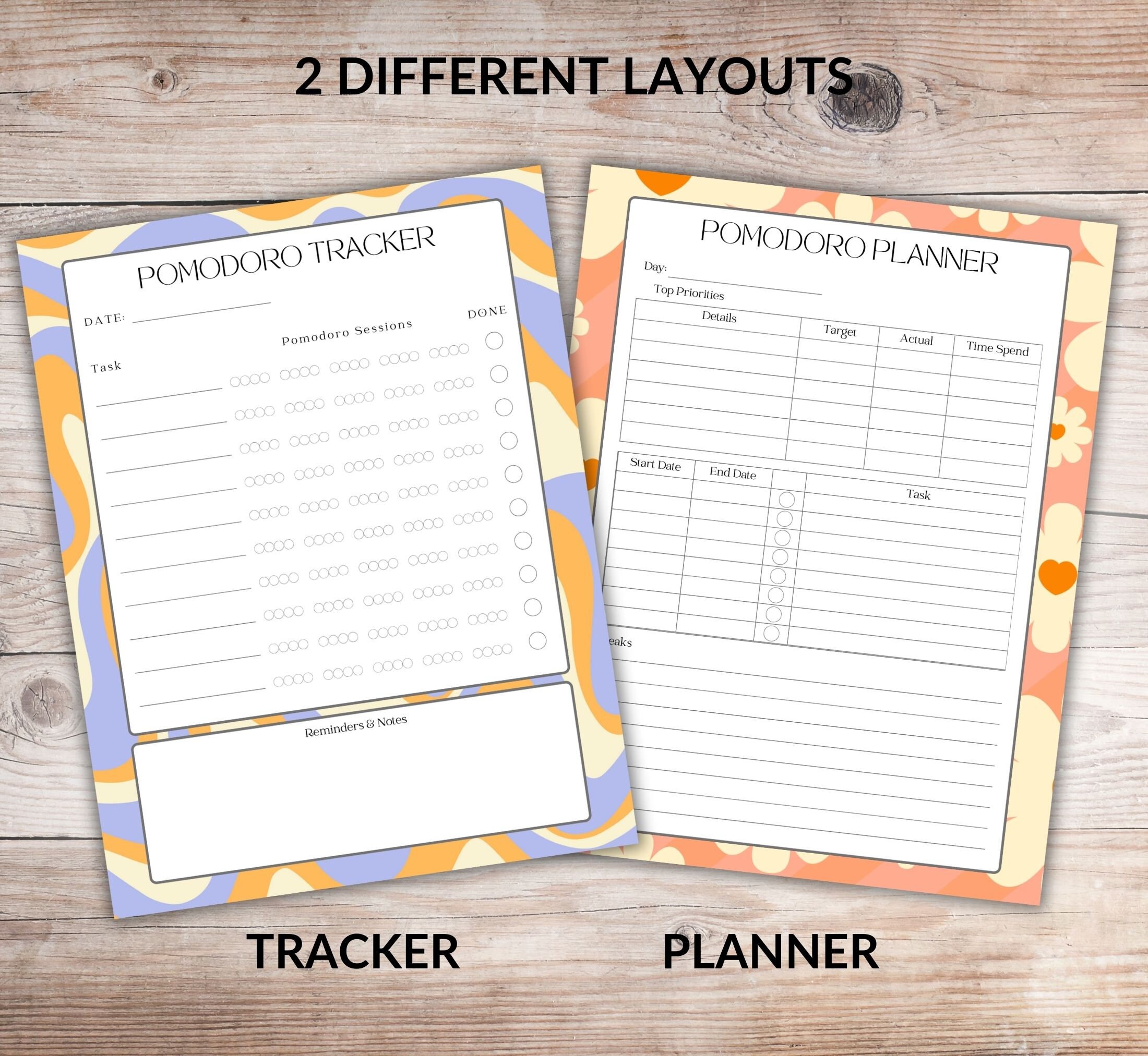 Pomodoro Tracker Planner Printable Bundle - Printable Productivity ...